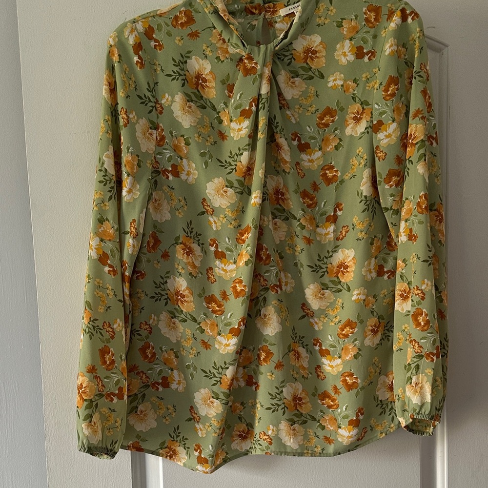 Pleione Green and Orange Floral Blouse